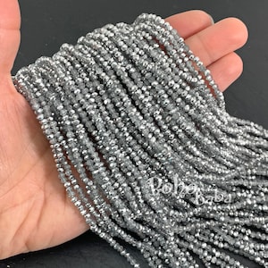 3mm Faceted Crystal Rondelle Bead Strands, Opaque Silver AB Crystal Beads