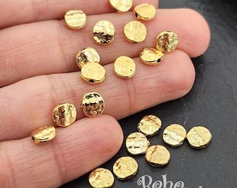 Glänzende Gold überzogene gehämmerte Untertassenperlen, Disc Spacer Beads, runde Gold Spacer Beads, Goldschmuck Spacer Beads, 10 Stck