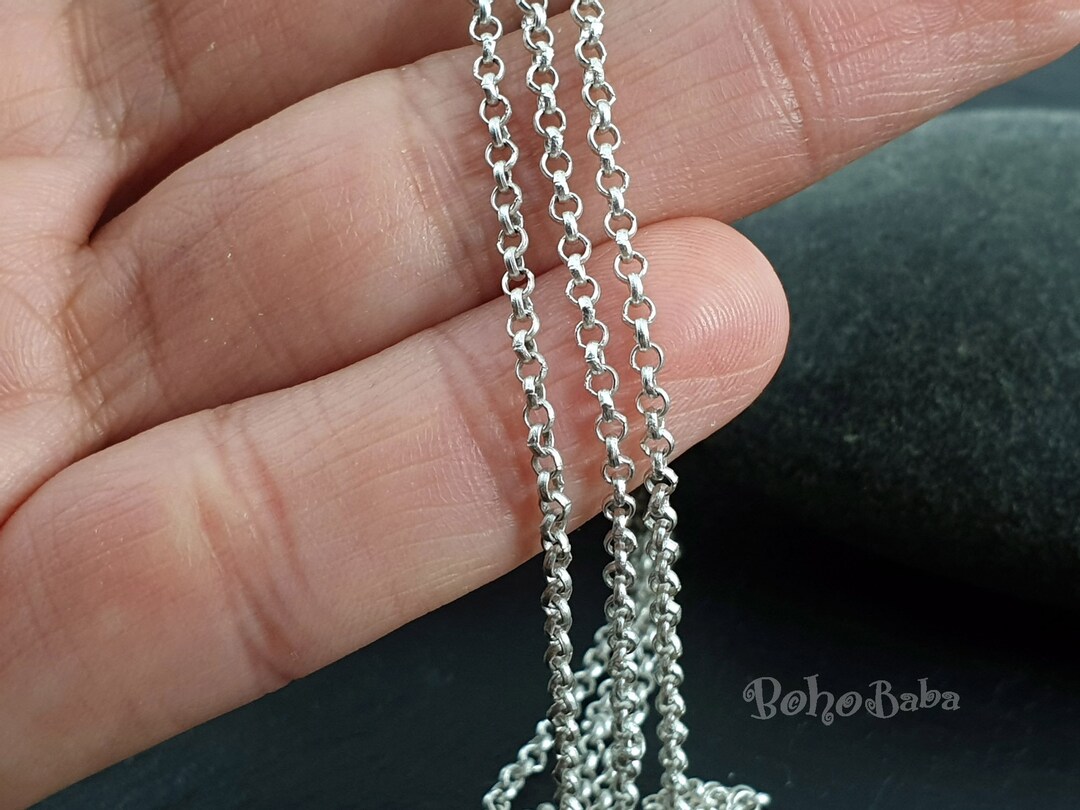 Antique Silver Plated Rolo Chain, 2mm Rolo Chain, Unsoldered Link Chain ...
