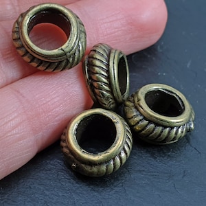 Large Bronze Spacer Beads, Large Hole Beads, Bronze Hoop Beads, Bronze Jewelry Spacers, 4 pc