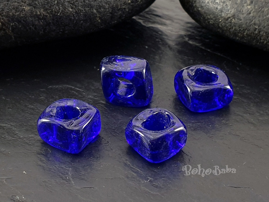 Dark Blue Glass Beads Glass Cube Beads Square Beads Etsy