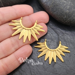 Gold Sun Charm, Sunburst Charm, Earring Charms, Earring Findings, Sun Pendant, Spike Charm, Tribal Charms, 1Pc