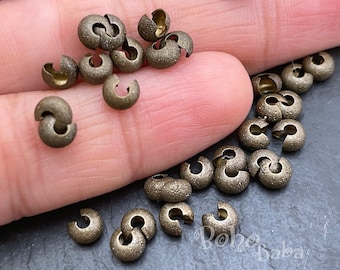 Crimp Bead Knot Covers, Knot Crimps, C Crimps, Bronze Plated Brass Crimps, Bead Stoppers, 30 Pc