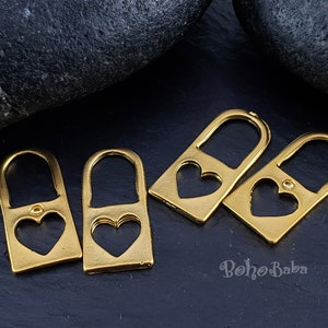 Padlock Charms, Mini Gold Charms, Padlock Drop Charms, Gold Heart Charms, Gold Padlock, Gold Jewelry, Mini Padlock Charms, 6 Pc