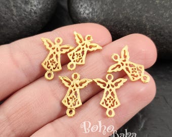Matte Gold Plated Angel Charms: Brass Connector Findings, 5 pc