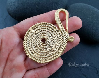 Large Round Swirl Pendant, Boho Focal Pendant, Large Gold Spiral Pendant, 1 Pc