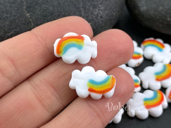 Buy Handmade Murano Glass Rainbow and Cloud Charm, White Rainbow