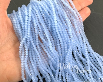 Fili di perline rondelle di cristallo sfaccettato da 3 mm, perline di cristallo azzurro cielo opaco