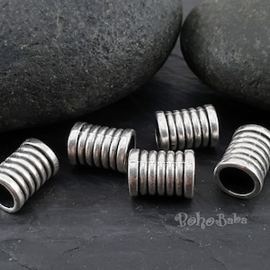 Large Silver Tube Beads, Large Hole Tribal Beads, 4pc