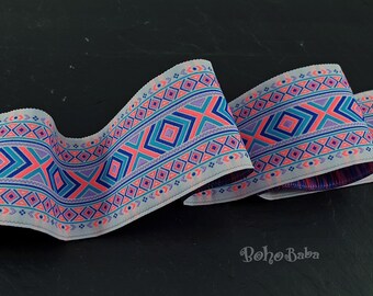 Tribal Pattern Ribbon, Jacquard Ribbon, Wide Trim, 50mm Wide, Jacquard Trim, Embroidered Woven Ribbon, Ethnic Ribbon, 1 Meter - 1.09 Yards