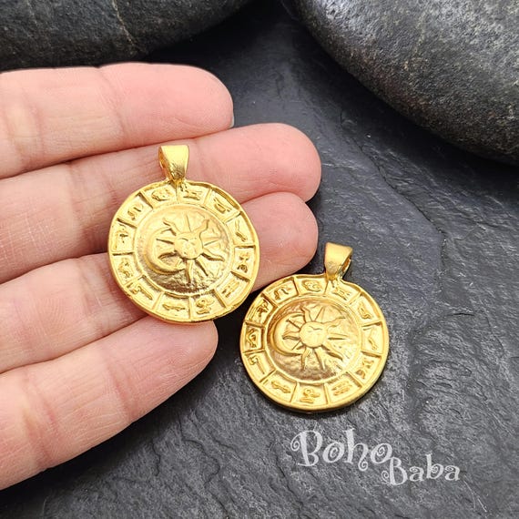 Matte Gold Plated Zodiac Charm, Gold Horoscope Pendant, Constellation Charms, 1pc