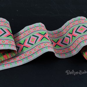Jacquard Ribbon, Wide Trim, 50mm Wide, Jacquard Trim, Embroidered Woven Ribbon, Ethnic Ribbon, Tribal Pattern Ribbon, 1 Meter - 1.09 Yards