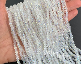 4mm Faceted Crystal Rondelle Bead Strands, Transparent Clear AB Crystal Beads