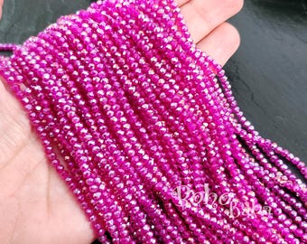 Hilos de cuentas de cristal facetado Rondelle de 3 mm, cuentas de cristal AB rosa intenso transparente