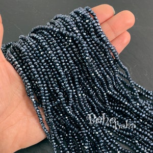 3mm Faceted Crystal Rondelle Bead Strands, Opaque Gunmetal AB Crystal Beads