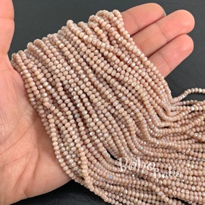 3mm Faceted Crystal Rondelle Bead Strands, Opaque Beige AB Crystal Beads