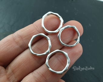 Silver Hoop Charms, Organic Hoop Ring, Circle Pendant, Loop Connector, Closed Ring, Antique Silver Ring, Hoop Charm, Large Closed Ring, 8 Pc