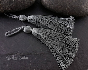 Gray Silk Tassel, Thread Tassel, Tassel Findings, Tassel Necklace, Jewelry Supplies, Tassel Jewelry, 2pc