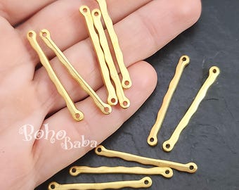 Gold Wavy Bar Connector, Bar Link Connector, Gold Stick Charm, Gold Plated Jewellery, Findings, 5Pc