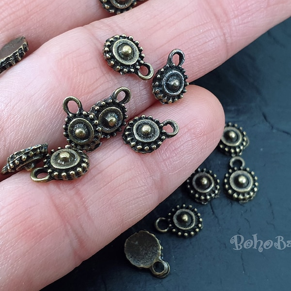 Bronze Drop Charms, Tribal Coin Charms, Round Drop Charms, Mini Coin Charms, 15 Pc