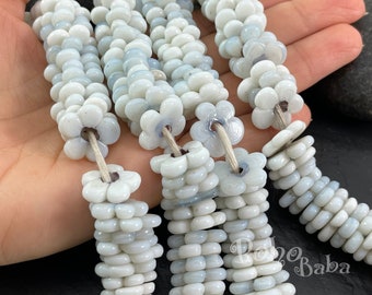 Artisan Handmade Glass Flower Beads, White Flower Murano Beads