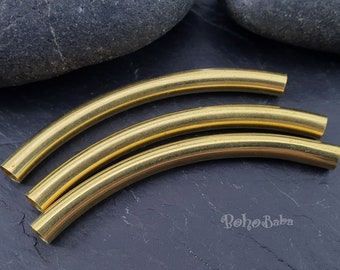 Large Tube Beads, Curved Spacer Tubes, 6x80mm, Raw Brass Tubes, Plain Tube Bead, Tube Bead Spacers, Jewelry Supplies, Brass Findings, 8Pc