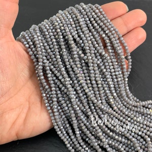 3mm Faceted Crystal Rondelle Bead Strands, Opaque Gray AB Crystal Beads