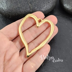 Glänzender Vergoldeter Großer Herz Anhänger, Großer Gold Herz Anhänger, 1 Stück
