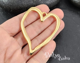 Glänzender Vergoldeter Großer Herz Anhänger, Großer Gold Herz Anhänger, 1 Stück