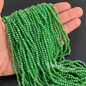 3mm Faceted Crystal Rondelle Bead Strands, Opaque Fern Green AB Crystal Beads