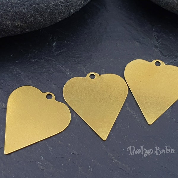Raw Brass Heart Charms, Large Heart Charms, Brass Heart Pendants, Stamping Blanks, Brass Findings, Heart Charms, Heart Findings, 10Pc