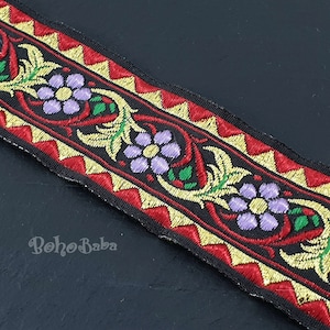 Besticktes Webband, breites Zierband, rote Blumen-Jacquard-Band, 32 mm breit, ethnisches Band, Band mit Blumenmuster, 1 m