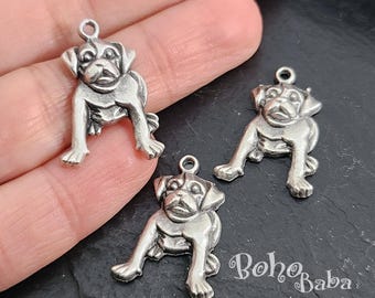Dije de perro bañado en plata antigua, colgante de perro de plata, 3 piezas