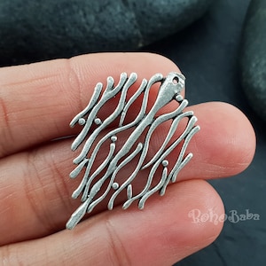 Antique Silver Plated Coral Charm, Silver Coral Branch Pendant, 1 Pc