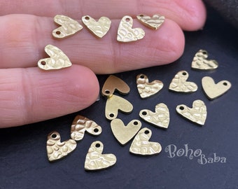 Brass Heart Charms, Tiny Heart Charms, Raw Brass Findings, Heart Charms, Heart Dangles, 30 Pc