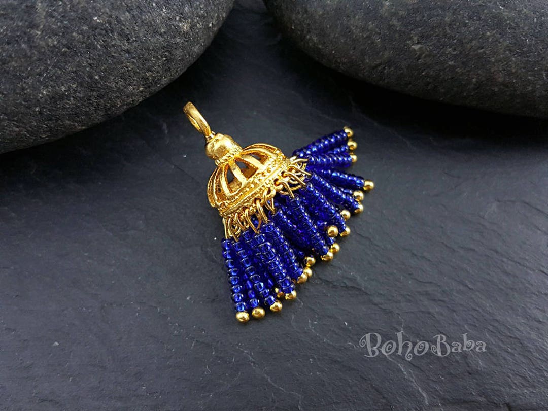 Mini Tassel Royal Blue Tassel Seed Beaded Tassel Gold Etsy