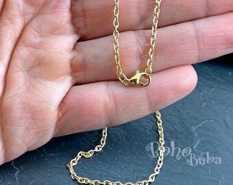Gold Cable Chain with Lobster Clasp, Gold Plated Ready To Wear Necklace Chain, Add Your Charm