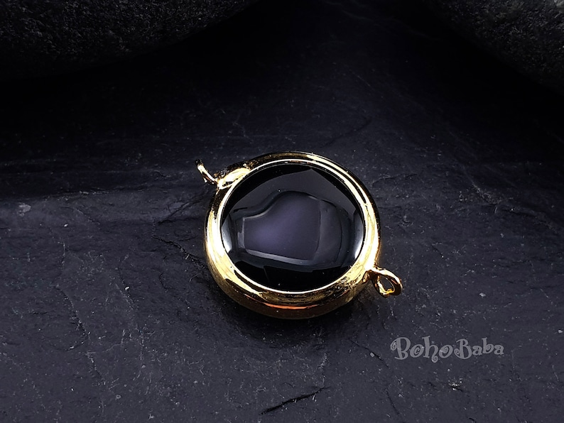 Gemstone Pendant Gemstone Bracelet Bezel Connector Connector Station Onyx Black Jade Connector Round Connector 16mm Gold Plated