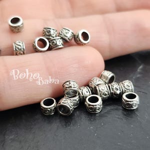 Antique Silver Plated Tube Beads, Large Hole Tube Spacer Beads, Round Barrel Spacer Beads, 10pc