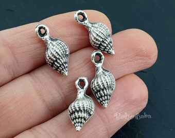 Encantos de concha de plata, mini encantos de concha de caracola, mini encantos de gota, 4 piezas