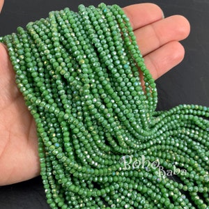 3mm Faceted Crystal Rondelle Bead Strands, Opaque Avocado Green AB Crystal Beads