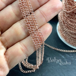 Rose Gold Plated Extender Chain, 5 Meters (16.5 Foot) Bulk, 2mm Rose Gold Extension Chain