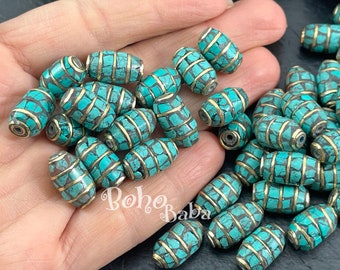 Collier Ancien En Perles De Pierre Turquoise - Bijou Vintage Ethnique - Occasion