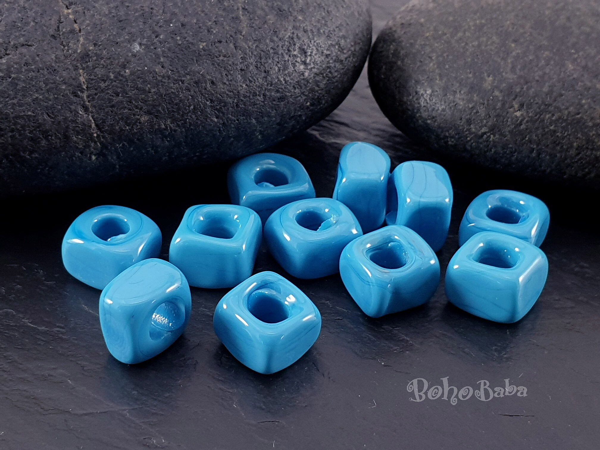Blue Glass Tube Beads. 15x6mm 1 Strand. 22 Beads. Transparent. #061
