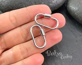 Silver Oval Carabiner Clasp, Carabiner Screw Lock Charms, Necklace Carabiner Clasps, Bracelet Findings