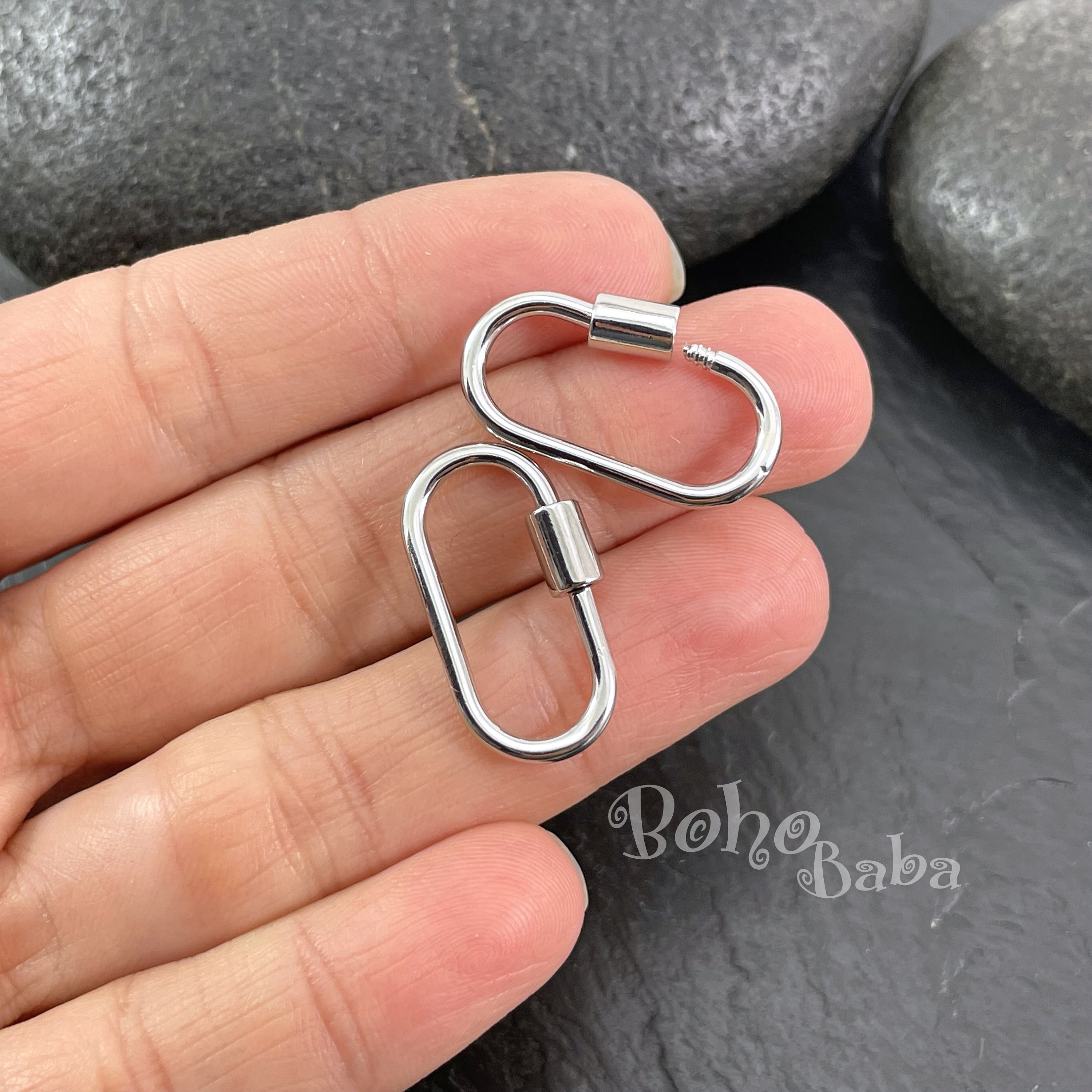 Silver Oval Carabiner Clasp, Carabiner Screw Lock Charms, Necklace