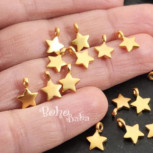 Gold Star Charms, Mini Star Charms, Tiny Star Charms, Star Drop Charms, Gold Charms, Bracelet Beading Charms, Gold Jewelry Findings, 8 Pc