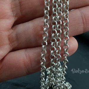 Silver Rolo Chain, 4mm Unsoldered Link, Necklace Chain, Bracelet Chain, 1 Meter