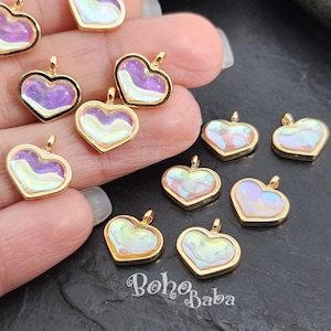 Shiny Gold Plated Light Purple Crystal Cats Eye Heart Charm