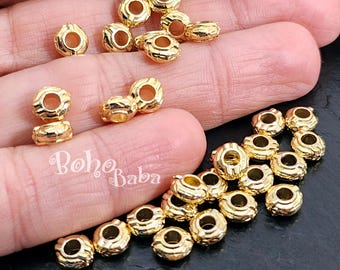 Shiny Gold Plated Rondelle Spacer Beads, Round Saucer Spacer Beads, 10 Pc